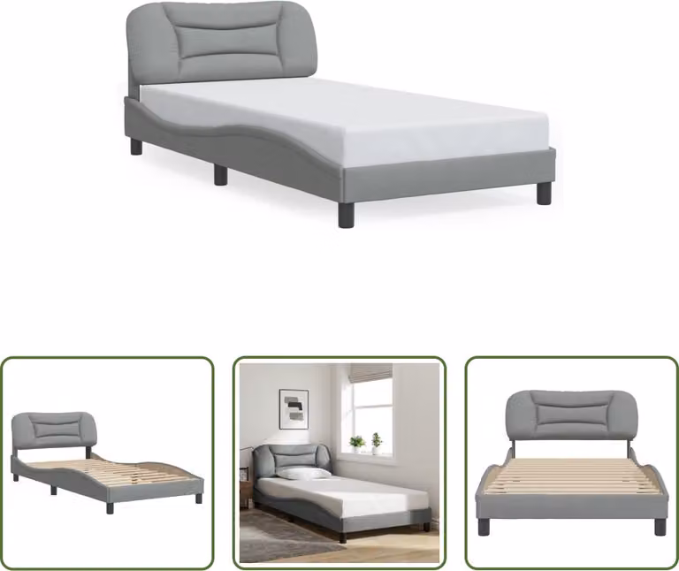 The Living Store Giroletto con testiera in tessuto grigio chiaro 100x200 cm