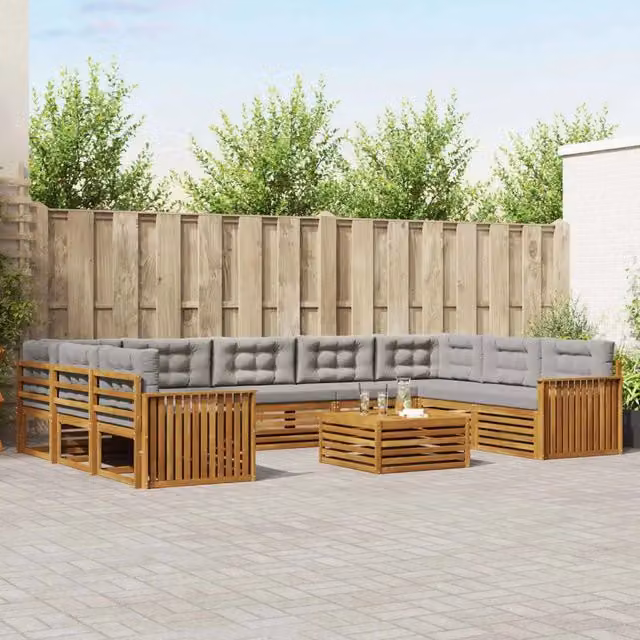 Set di 10 divani da esterno moderni vidaXL in legno di acacia color grigio