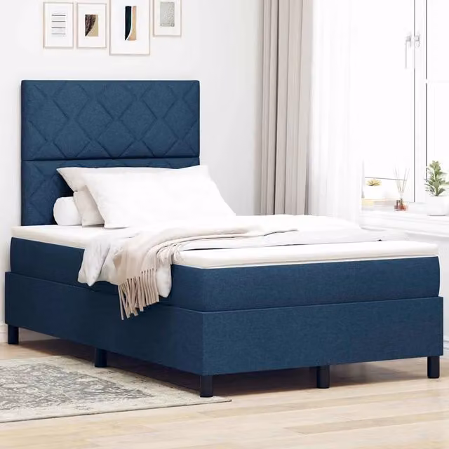 Letto a molle con testiera vidaXL in tessuto blu L/P: 120 x 200 cm – 1