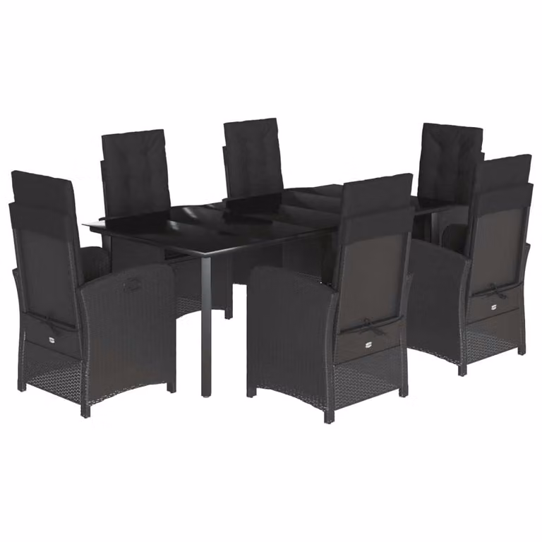 Set da Pranzo da Giardino 7 pz Nero con Cuscini in Polyrattan