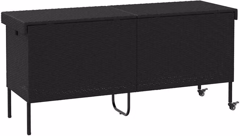 Contenitore da Giardino con Ruote Nero 160x55x75 cm Polyrattan