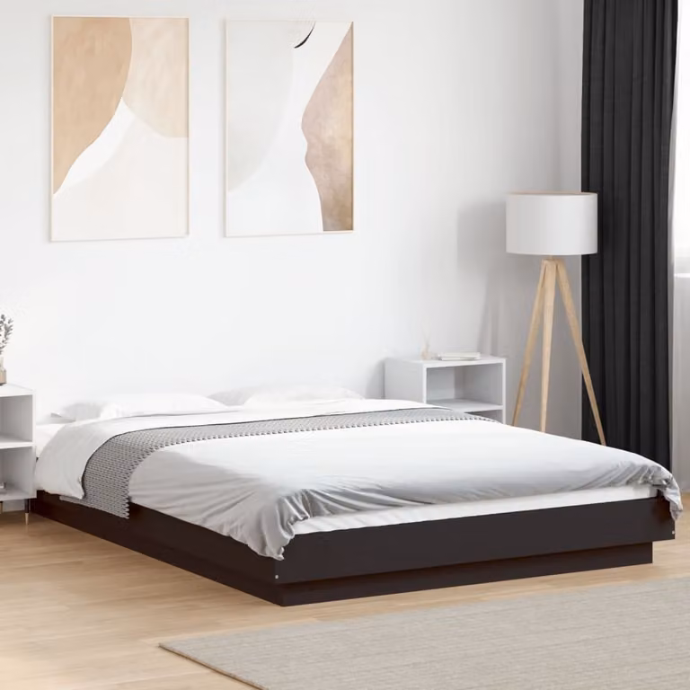 vidaXL Giroletto Moderno Nero con Luci LED e Porte USB in Legno, L/P: 120 x 200 cm
