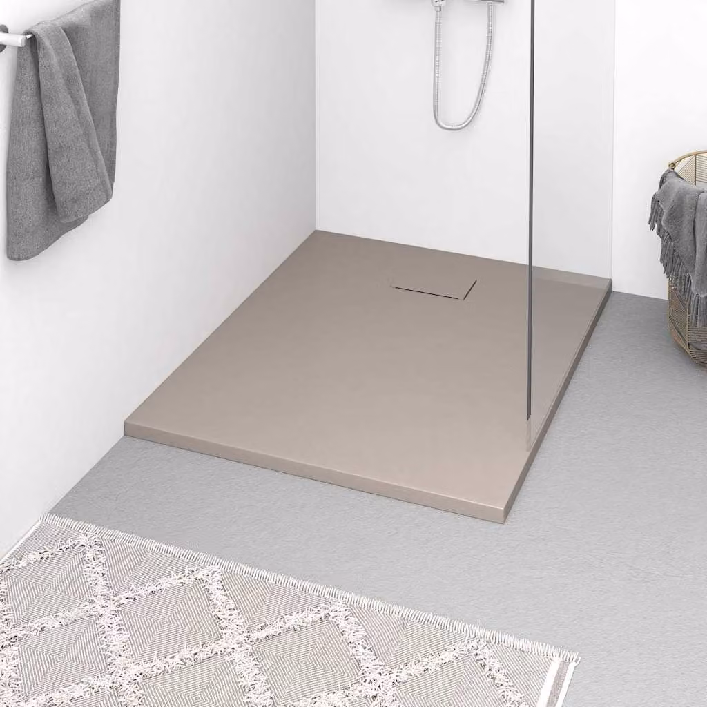 Piatto doccia rettangolare vidaXL in mineral cast marrone, antiscivolo, L: 100 cm, P: 80 cm