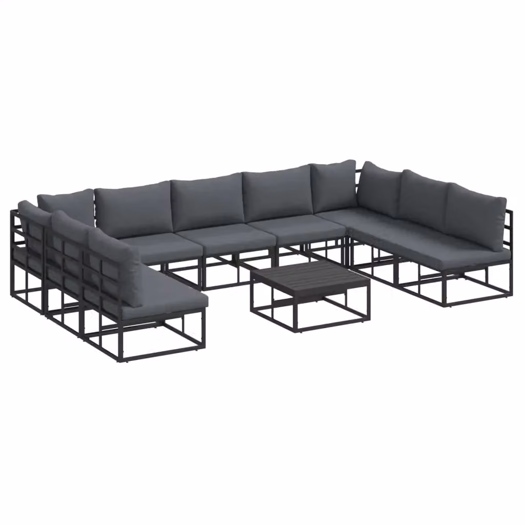 Set Divano da Giardino a L vidaXL 10 Pezzi in Alluminio Antracite con Cuscini Imbottiti e Rivestimenti Rimovibili – 2