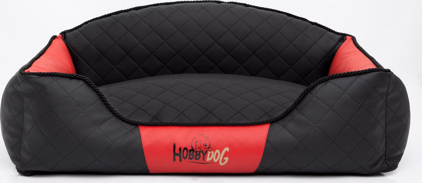 Cuscino per cani, cuccia per cani, cesta per cani, divano per cani per animali domestici. Lavabile. Modello: Elite. Dimensioni: 84 x 65 x 28 cm [Taglia: XL]. Colore: nero con dettagli rossi