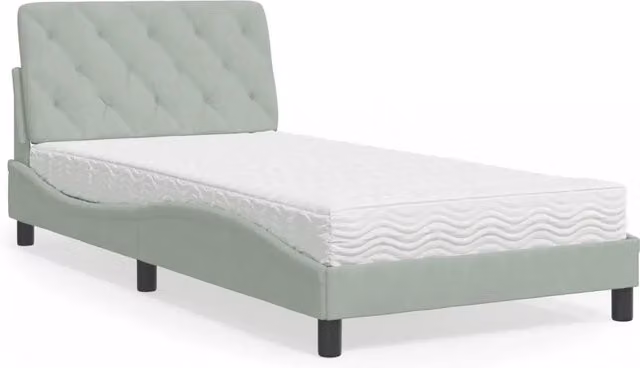 Letto moderno con materasso in velluto grigio chiaro e bianco vidaXL L/P: 100 x 200 cm