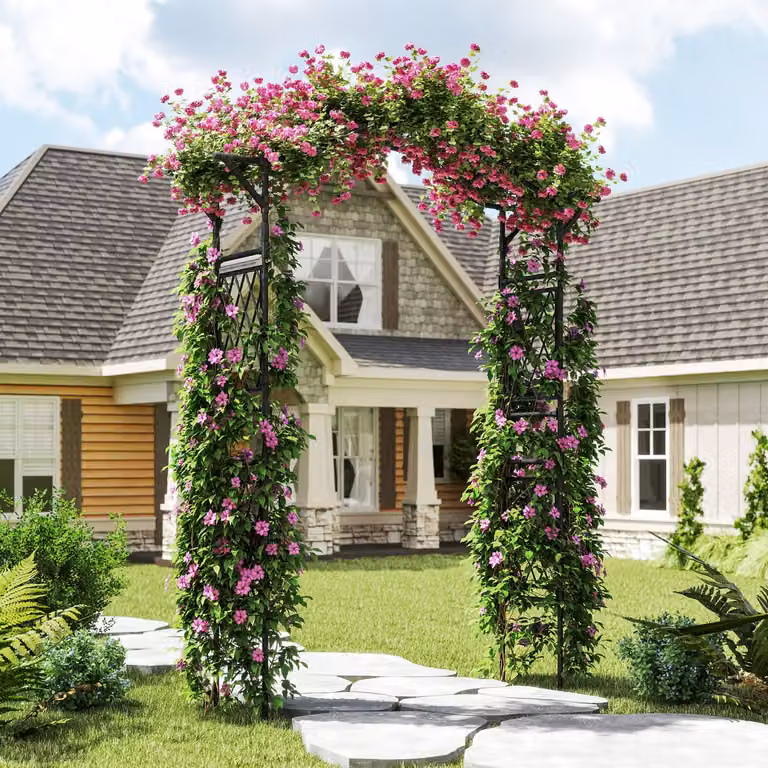 Arco da giardino Costway con traliccio per piante rampicanti, struttura ornamentale per esterno, Nero, H: 210 cm, L: 170 cm, P: 39 cm