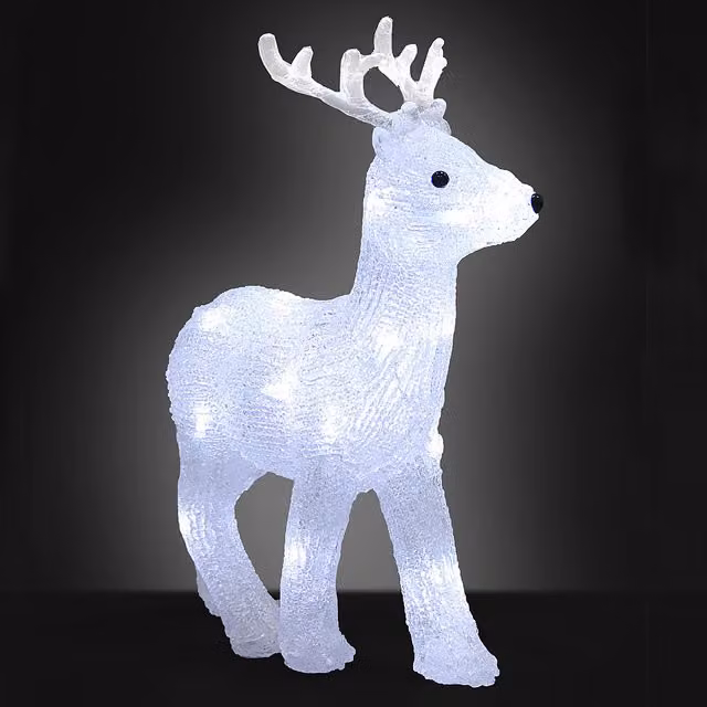 Addobbo natalizio Deuba® figura acrilica a forma di cervo con LED bianco e nero per decorazione da tavolo