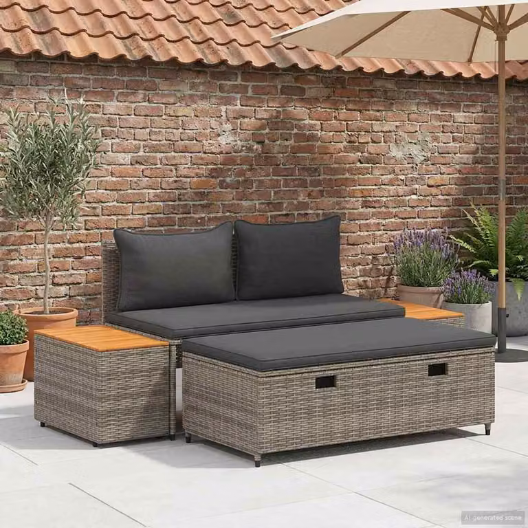 Set di divani da esterno vidaXL a L composto da 4 pezzi con cuscini, colore antracite e struttura in acciaio verniciato a polvere