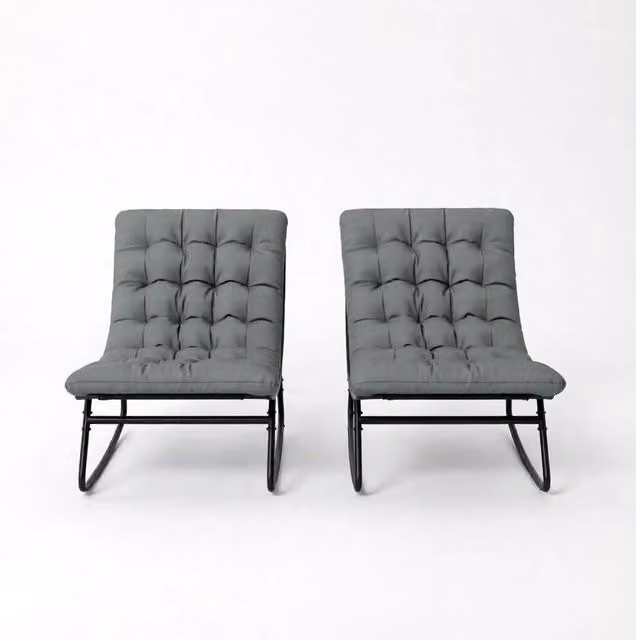 Set di 2 sedie a dondolo da giardino 64x101x71 cm acciaio grigio scuro, per terrazza