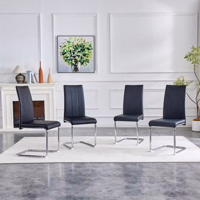 Sedia da pranzo ergonomica con seduta confortevole e struttura stabile per sala da pranzo cucina e ufficio in PU nero