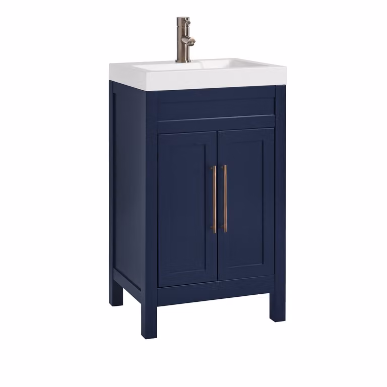 Mobile Bagno Blu Marino da 500mm con Lavabo e Maniglia Classica con Barra a T in Bronzo Spazzolato - Warwick