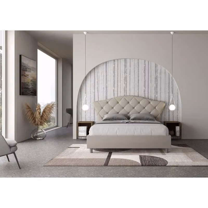Letto matrimoniale imbottito ITYHOME con contenitore a doppia alzata in similpelle beige L/P/H: 160 x 223 x 135 cm – 2