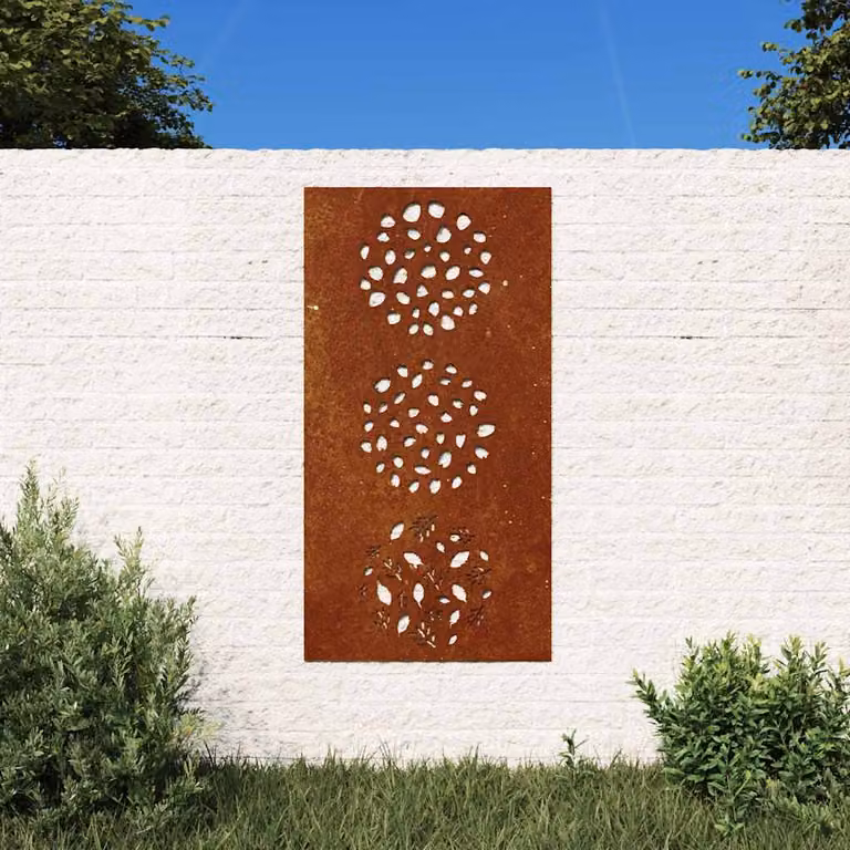 Decorazione da muro per giardino vidaXL in acciaio corten color marrone con motivo foglia, L: 105 cm, H: 55 cm