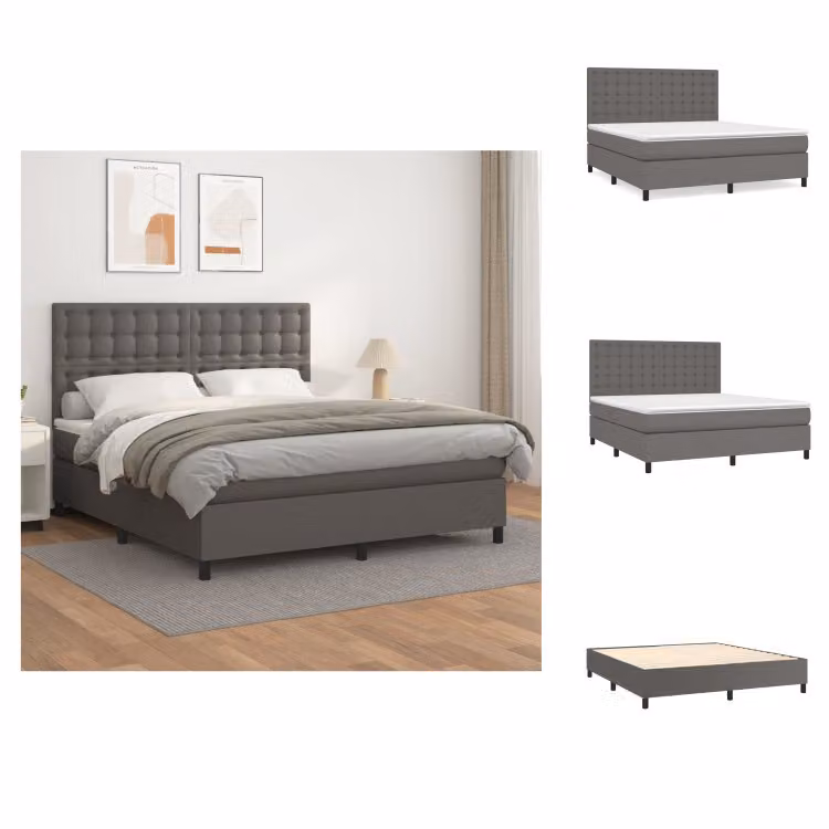 vidaXL Letto a molle con materasso grigio 160x200 cm in Pelle finta - Letti & strutture letto