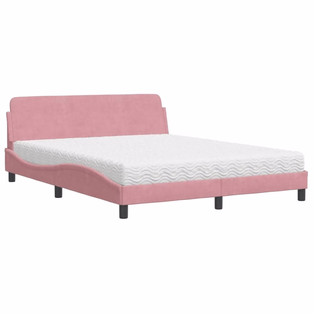 Letto con Materasso Dover Rosa 160x200 cm in Velluto