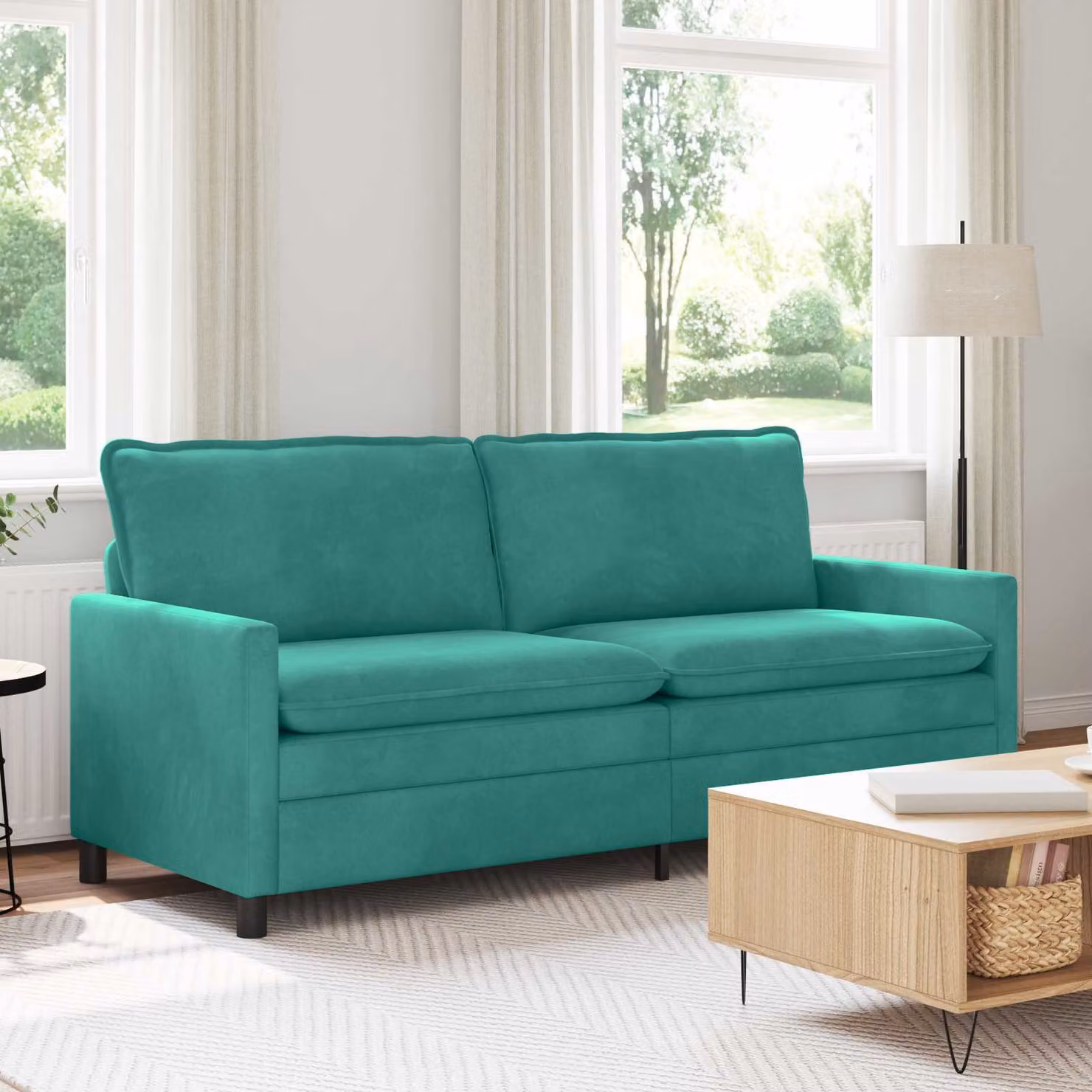Divano moderno vidaXL in velluto turchese con struttura in metallo L: 196 cm, P: 81 cm, H: 87,5 cm