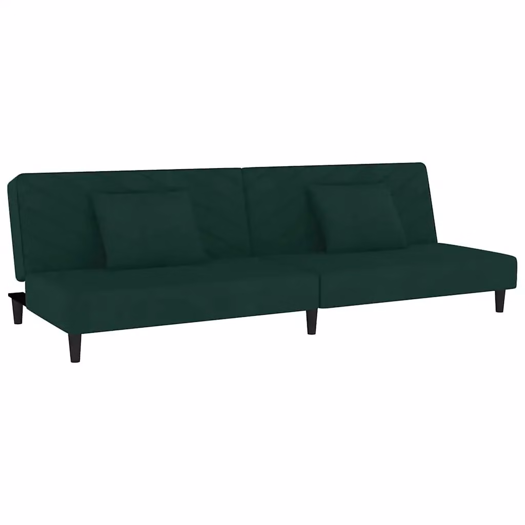 Divano Letto Click-Clack a 2 Posti vidaXL in Velluto Verde con Cuscini e Struttura in Legno Massiccio L: 200 cm, P: 84,5 cm, H: 69 cm – 2