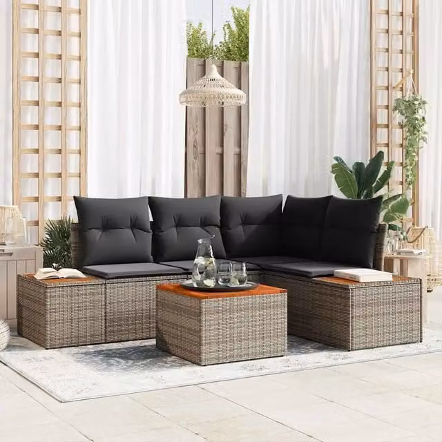 Set Divano da Giardino 4 pz 4-Numero di posti Grigio Polyrattan 3356749