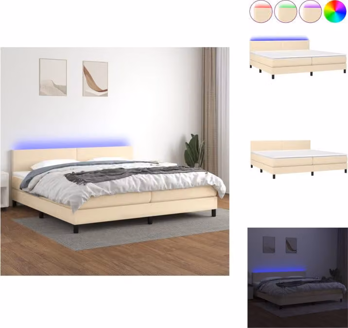 vidaXL Letto a molle con materasso e tessuto LED crema 200x200 cm - Letti e strutture letto