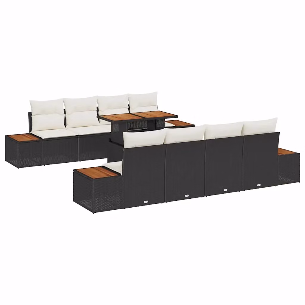 Set Divano da Giardino a Forma a U vidaXL in Rattan Nero con Cuscini e Tavolino da Caffè – 2