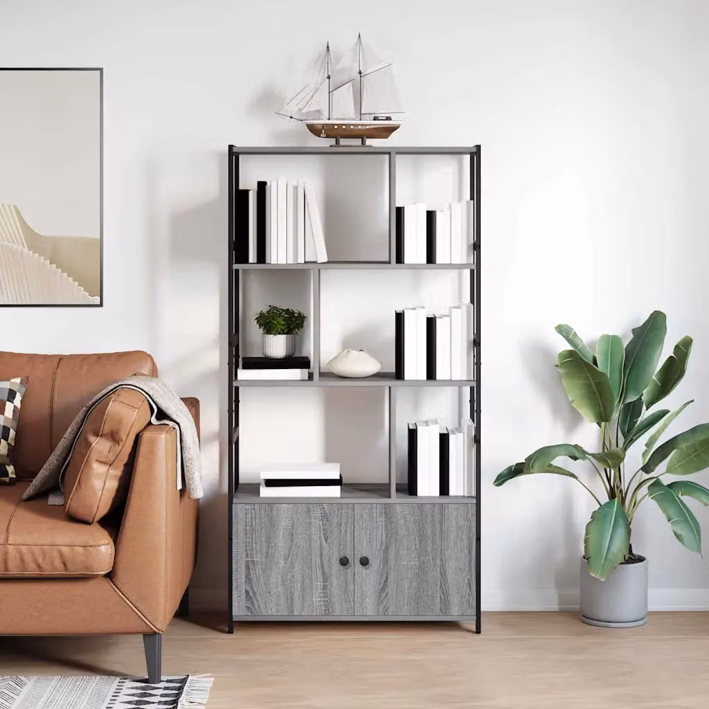 Libreria a scala moderna vidaXL in metallo e MDF grigio, L 80 cm x P 30 cm x H 155,5 cm