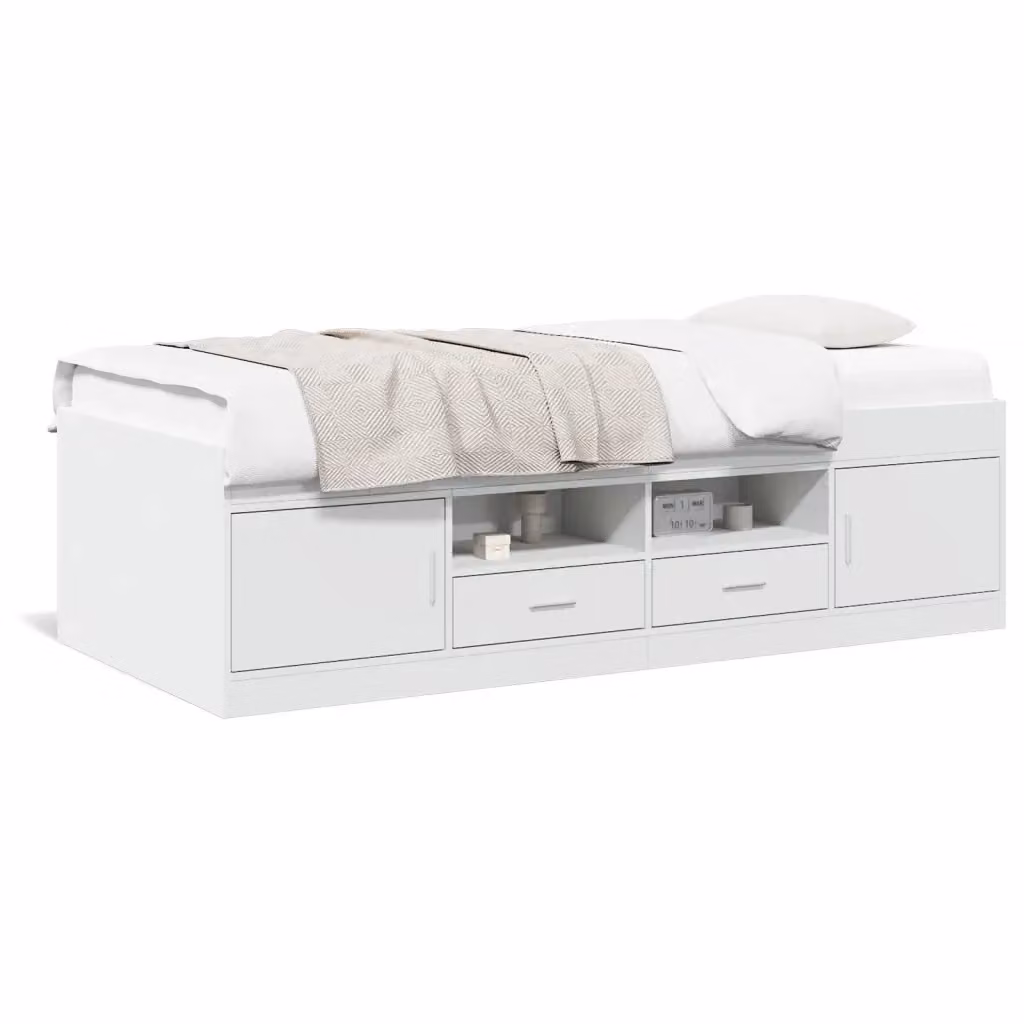 vidaXL Divano Letto Moderno con Cassetti in Tessuto Bianco L/P/H: 203 x 93 x 52 cm – 2