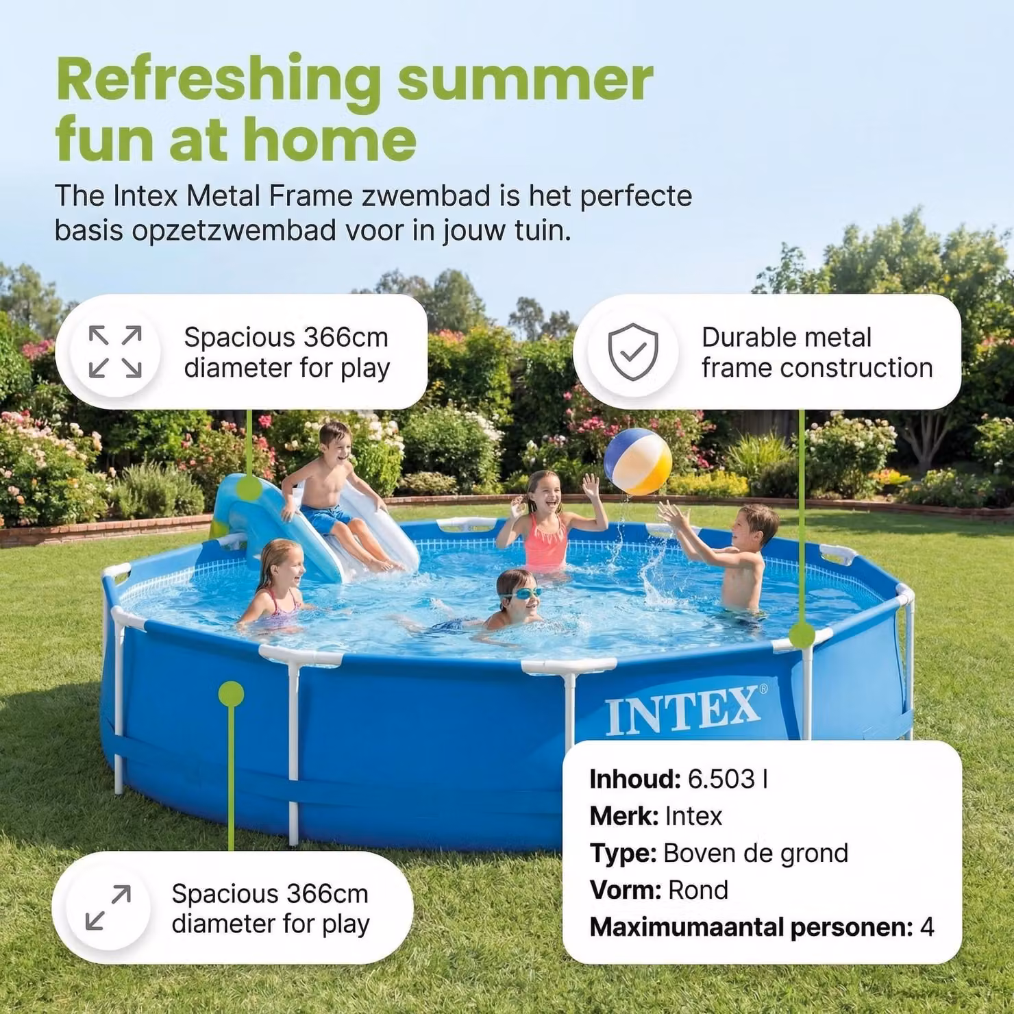 Piscina autoportante rettangolare - 366x76 cm - 4 pezzi - Modello S41541