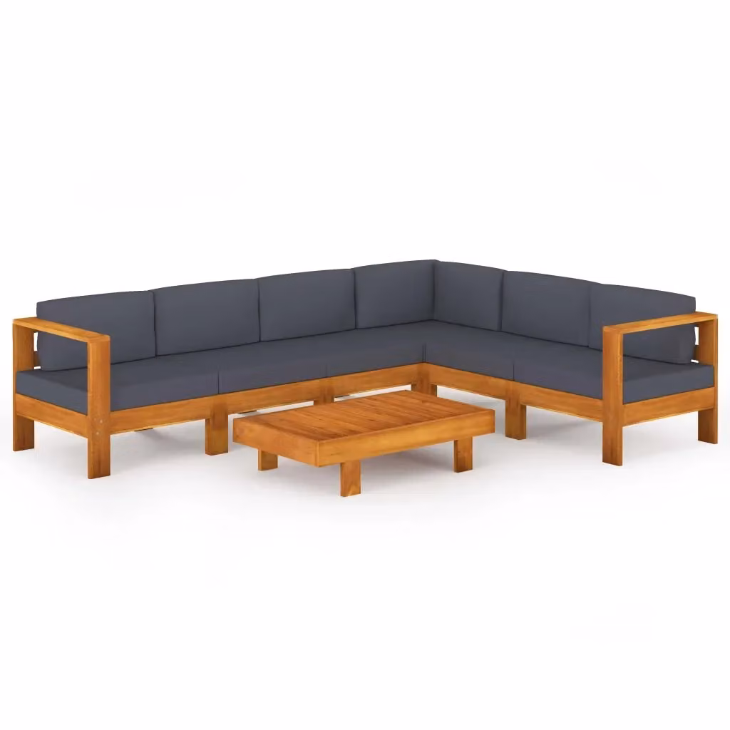 Set Divani da Giardino vidaXL in Legno di Acacia con Cuscini Grigi per 7 Persone – 2