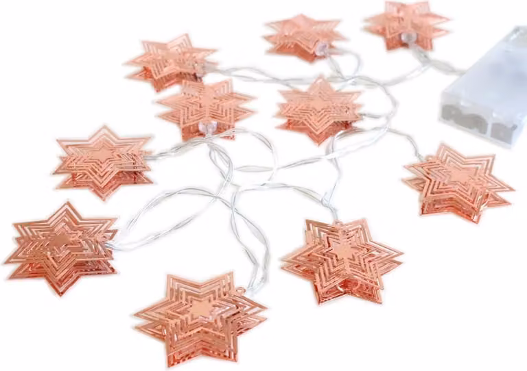 Regalo-Azienda luci fiabesche LED a batteria doppia stella color rame L circa 1,6 m
