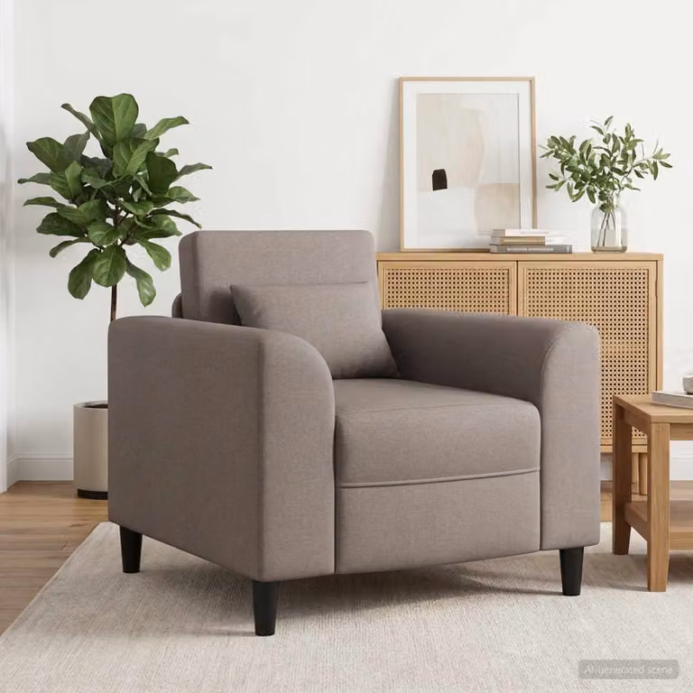 Poltrona moderna vidaXL in tessuto beige e grigio con braccioli per soggiorno o camera da letto