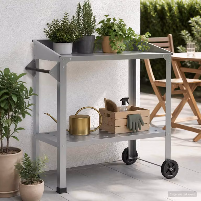 vidaXL Tavolo da Vaso con Ruote Argento 96 x 50 x 89 cm