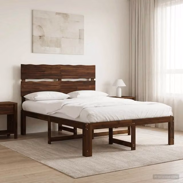 Letto matrimoniale moderno vidaXL in legno di acacia marrone con testiera L/P/H: 205.5 x 150 x 154 cm – 1
