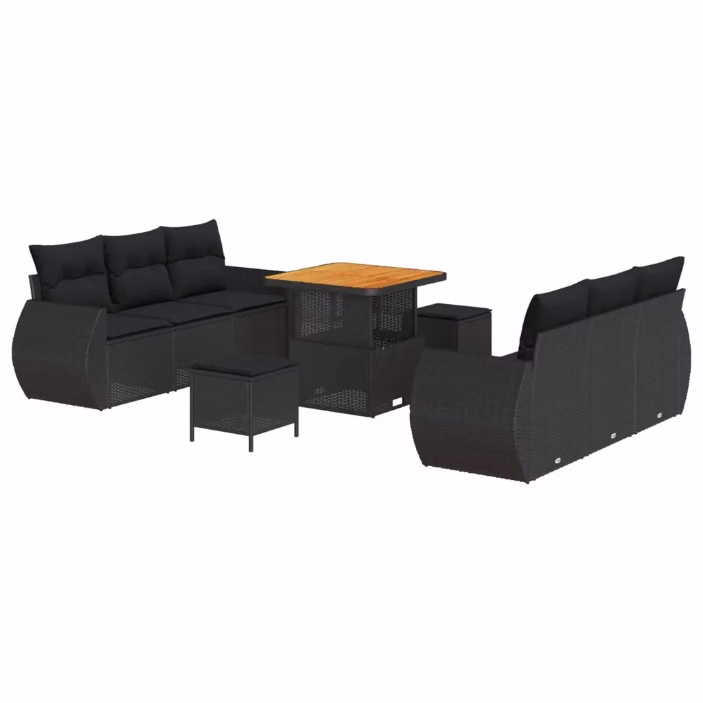 Set Divano da Giardino vidaXL 9 Pezzi Nero con Cuscini e Tavolino in Polyrattan e Metallo – 2