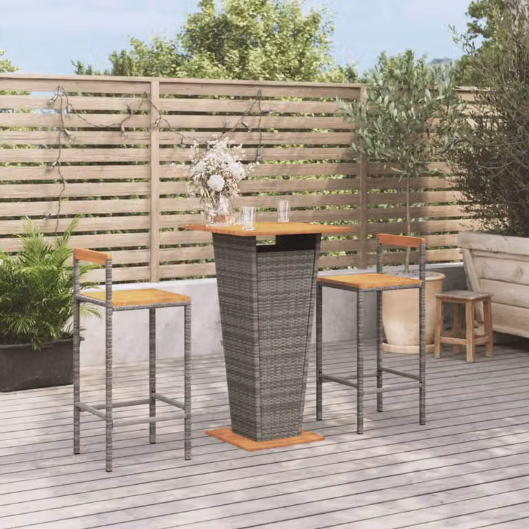 Set Bar da Giardino vidaXL in 3 Pezzi Grigio in Polyrattan e Legno di Acacia