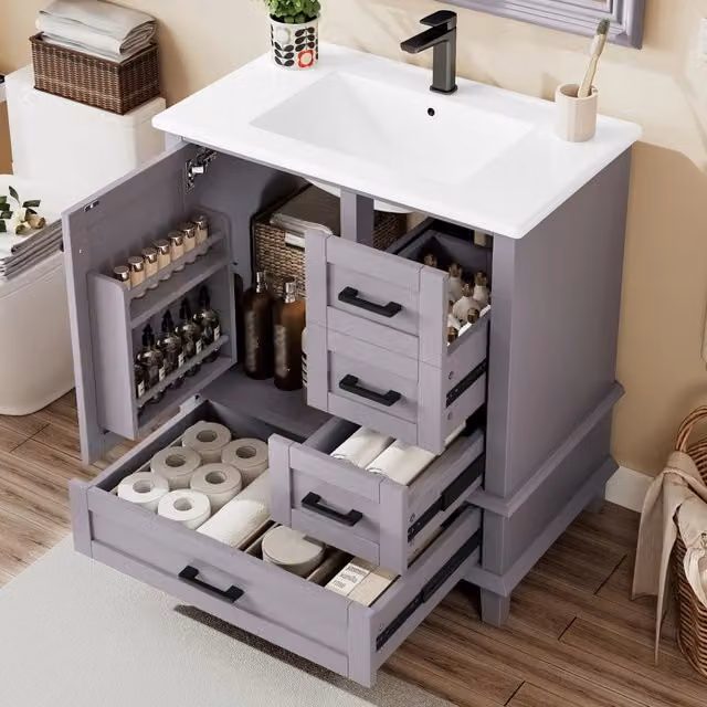 Mobile bagno moderno REDOM in MDF laccato grigio con lavabo integrato L: 76 cm, P: 46 cm, H: 83,5 cm