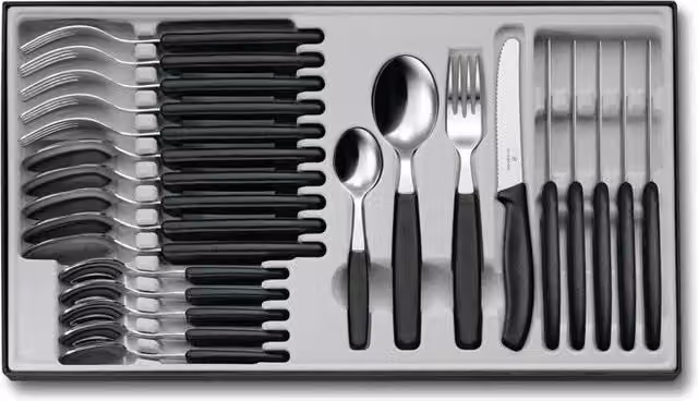 Set di posate da tavola Victorinox Swiss Classic 24 pezzi in acciaio inox con manici in polipropilene nero