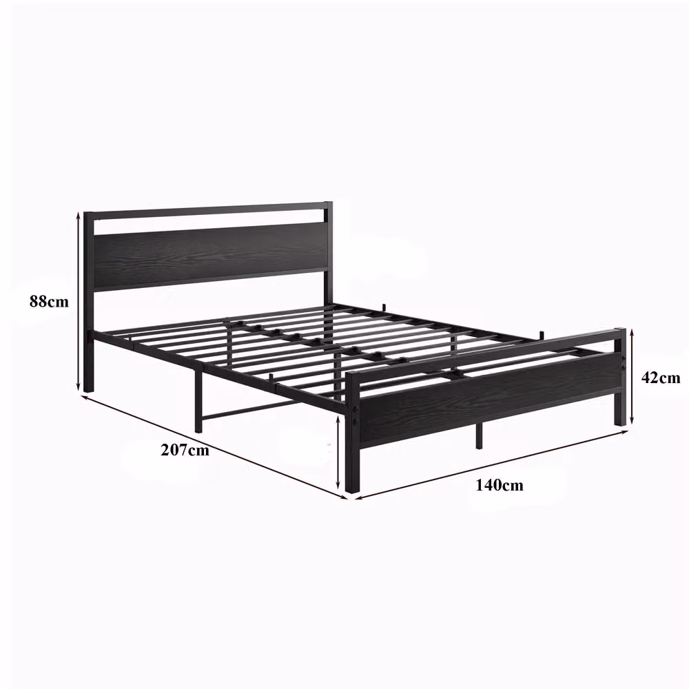 Letto singolo Minimal in metallo e legno nero L 140 x P 200 cm – 2