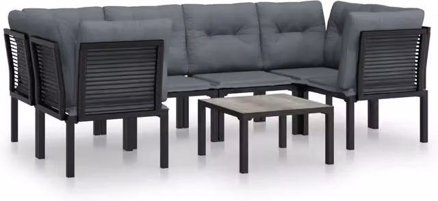Set Salotto da Giardino Outsunny 7 Pezzi a Forma di L con Tavolino e Cuscini, Colore Nero e Grigio – 1