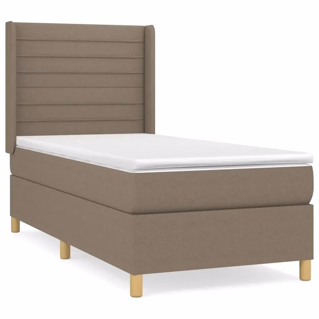 vidaXL Giroletto a Molle con Materasso Ibrido in Tessuto Beige e Bianco L/P/H: 90 x 200 x 128 cm – 2