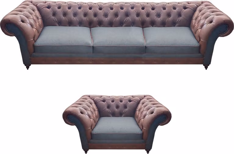 Moderne Designer Sofagarnitur Polster Set Luxus Leder Sofas Couchen Chesterfield