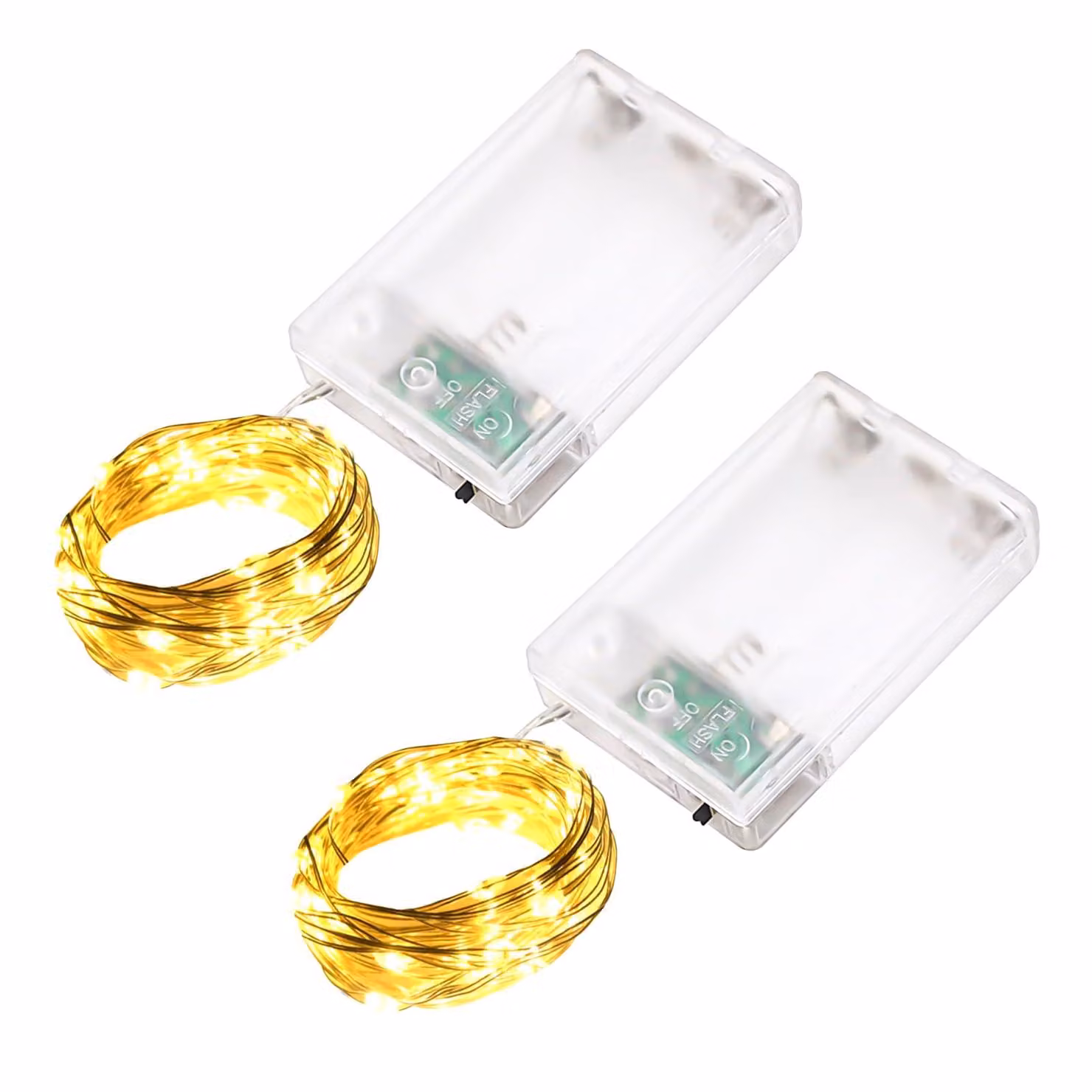 Catena luminosa a LED, 2 metri, 20 LED, luce bianco caldo, confezione da 2, alimentazione a batteria