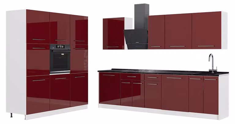 Cucina componibile Vicco Fame-Line Bordeaux lucido/Bianco 460 cm, PL Antracite, Model 63833