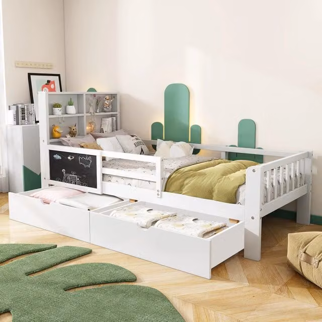 Letto Bambini con Cassetti e Lavagna ¨C MINIMAL ¨C Bianco 90x200