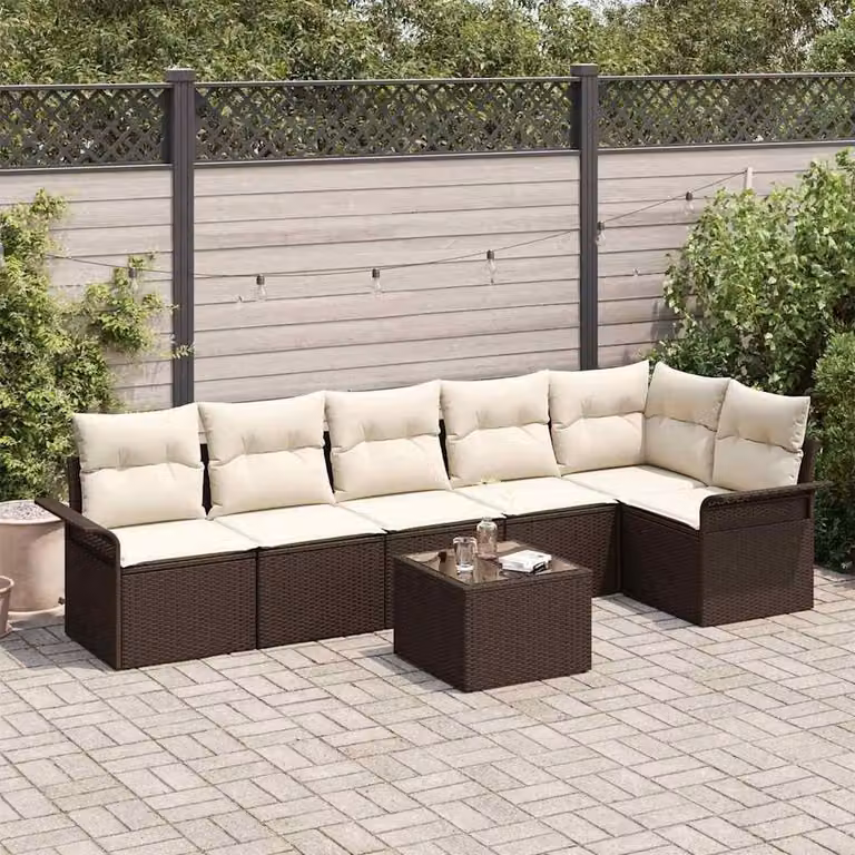 Maison Exclusive - Set Divano da Giardino con cuscino 7 pcs Marrone polyrattan