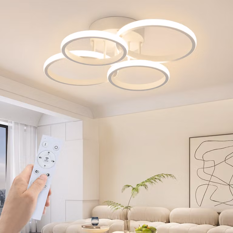 ZMH lampada da soffitto LED soffitto soggiorno dimmerabile lampada soggiorno moderno bianco 48W lampada camera da letto 55cm design illuminazione soffitto 4 anelli lampada cucina con telecomando per casa appartamento