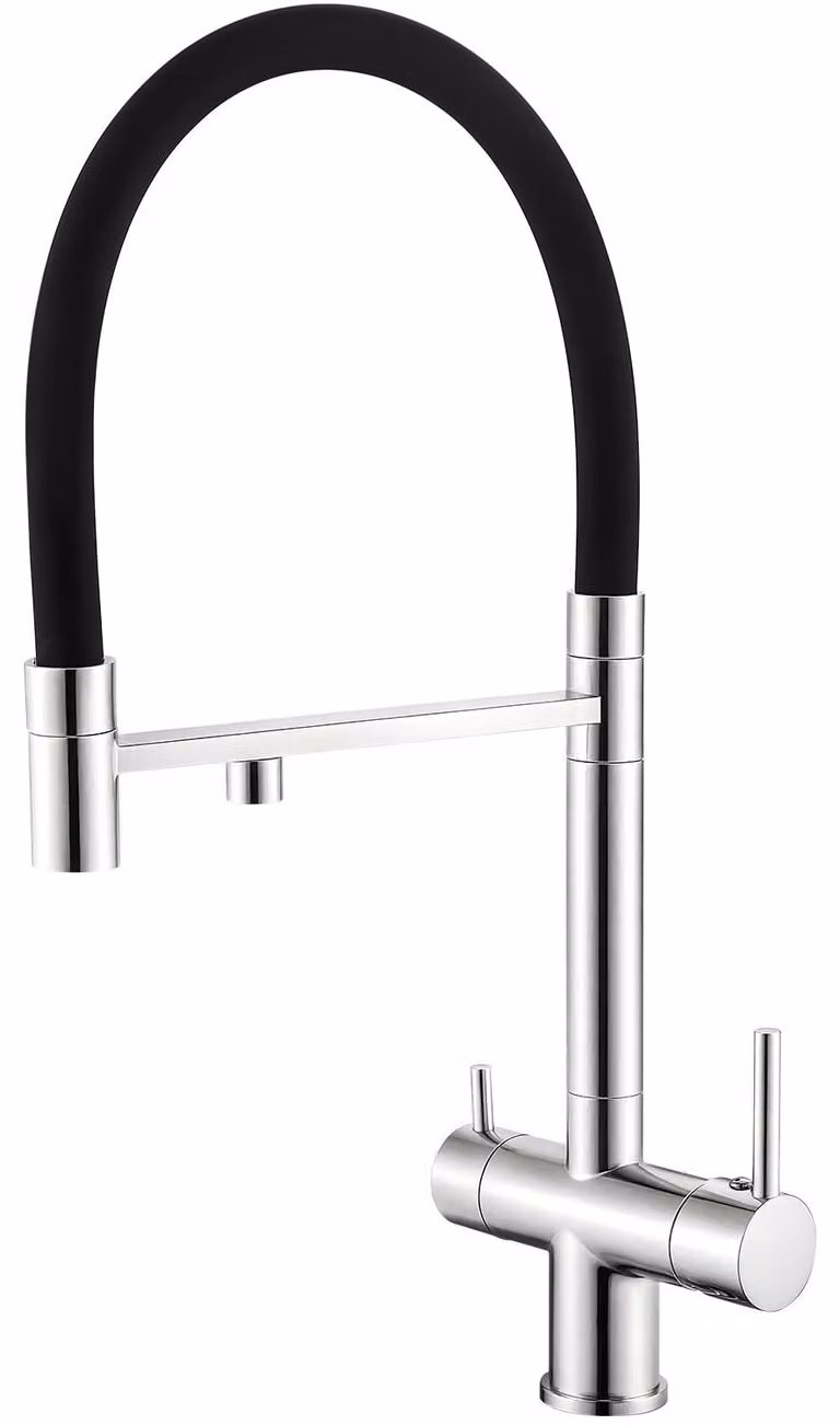 Miscelatore da cucina 3-in-1 in ottone, girevole a 360°, con due manopole, per acqua potabile