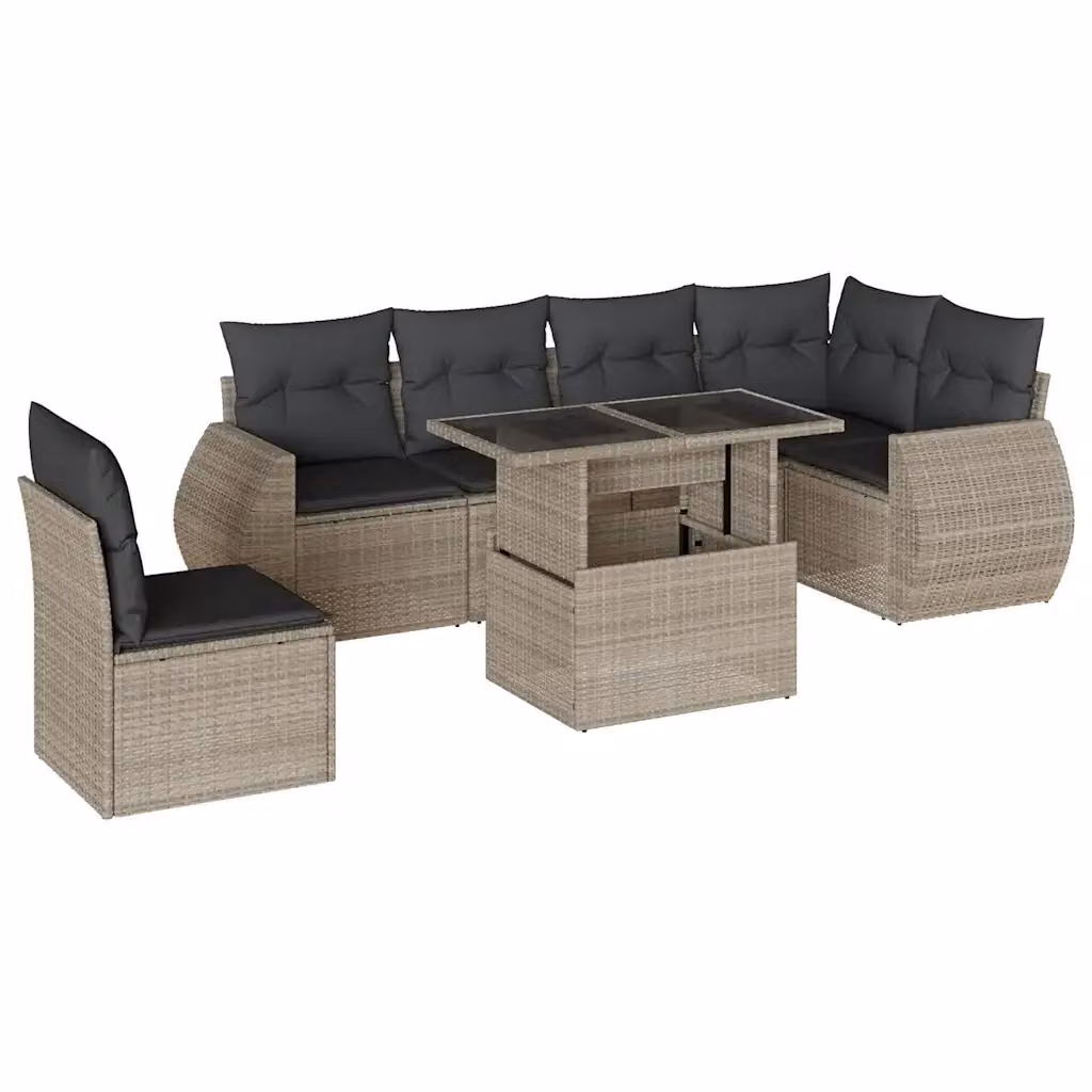 Set da giardino 7 pezzi vidaXL con divano a L, poltrone, tavolino e cuscini antracite in rattan e metallo – 2
