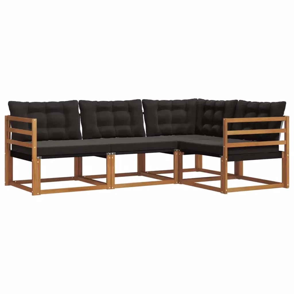 Set di divani da esterno vidaXL a forma di L in legno di acacia con cuscini, colore marrone e nero – 2