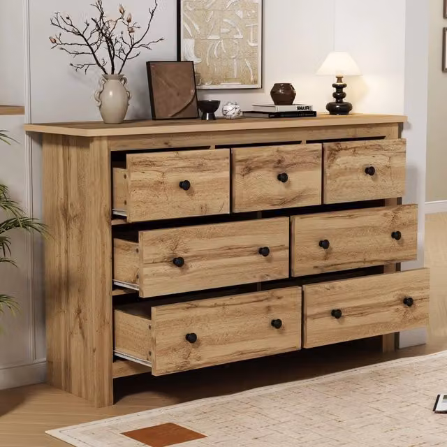 Armadio da pranzo moderno - Zephmum - Colore legno naturale - 7 cassetti grande capacit¨¤